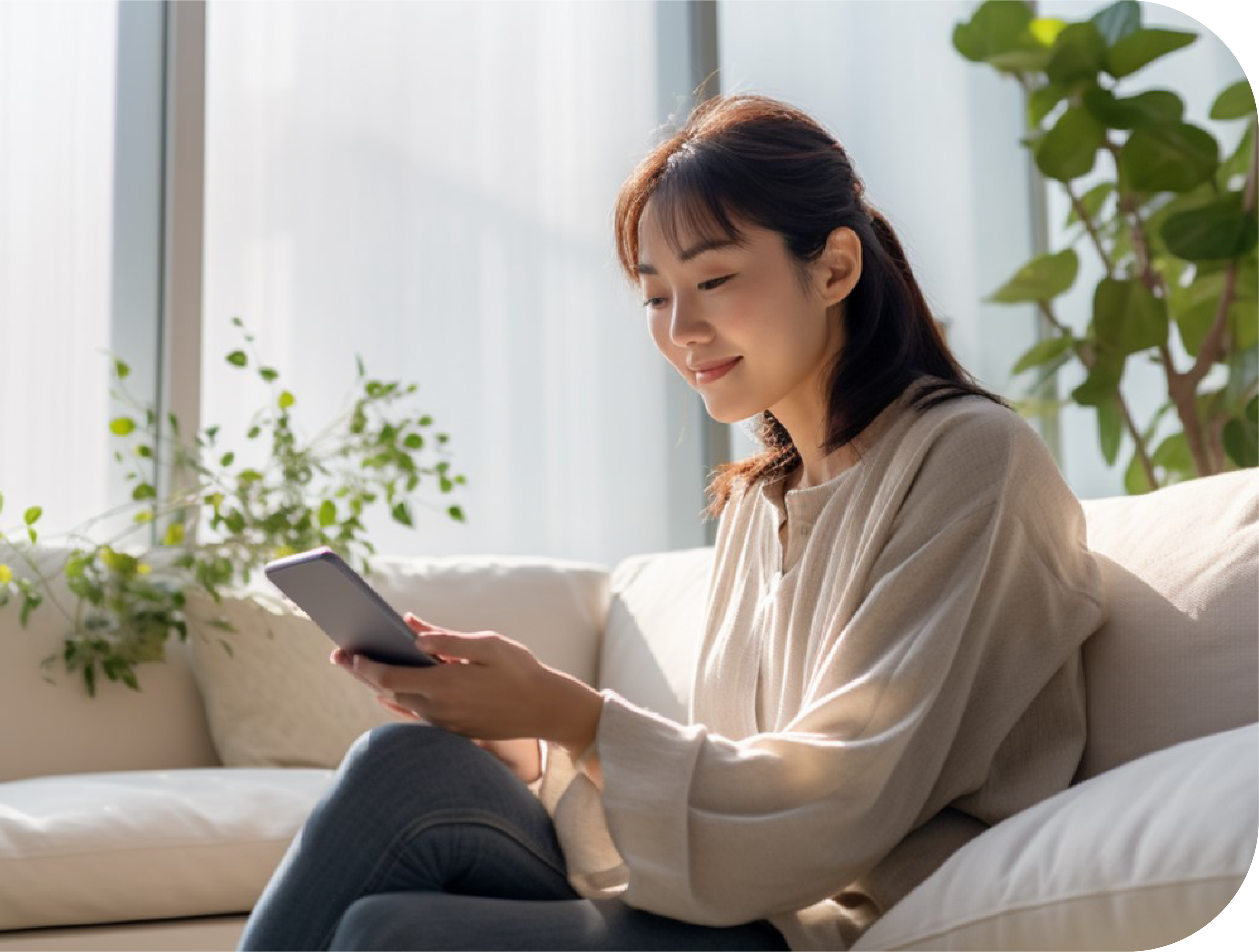 ソファに座る女性